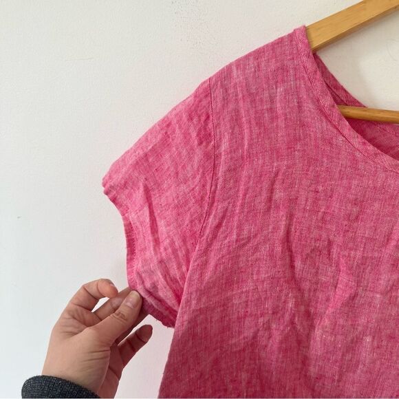 FLAX Pink Short Sleeve 100% Linen Blouse - Picture 4 of 9
